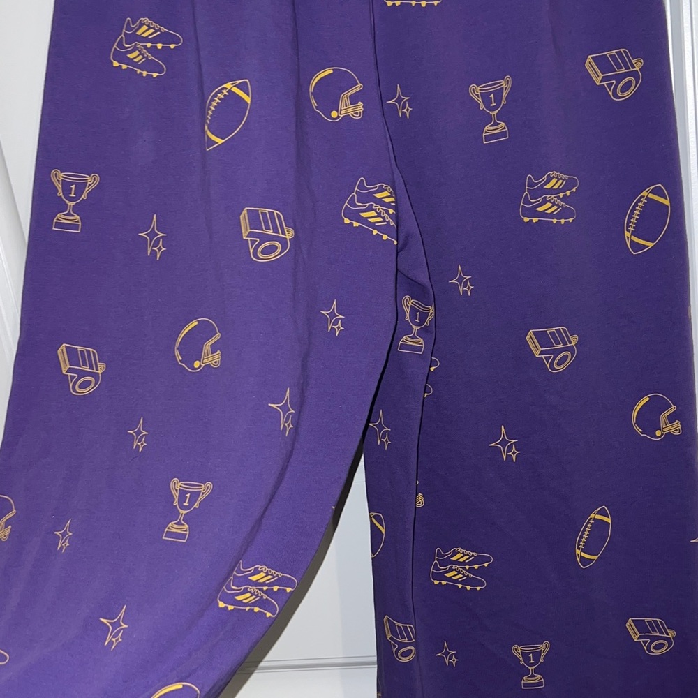 🏈Umgee Purple and Gold Wide Leg Terry Waistband Pants/Cropped Football Game Day - Picture 11 of 11